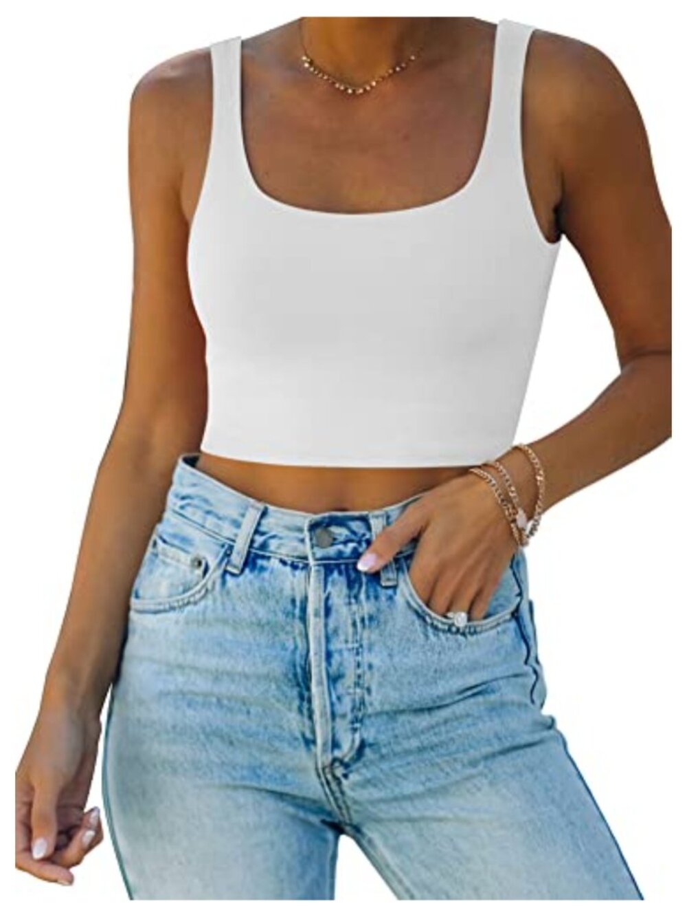 Seamless Sleeveless Crop Tank Top Double Lined Square Neck